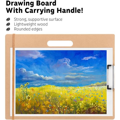 13x17 Drawing Board with Clip, Rubber Bands and Carry Handle
