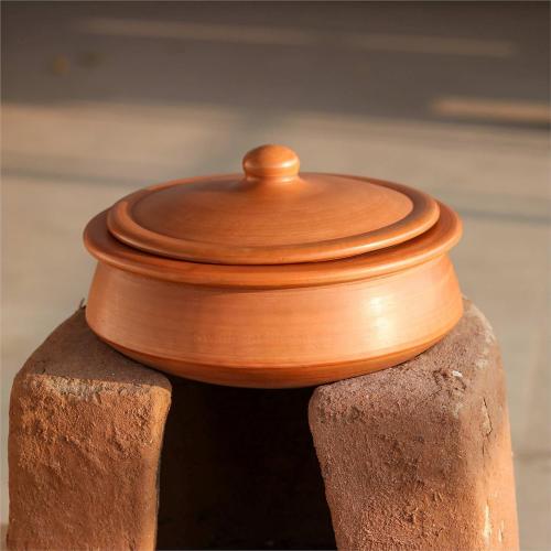Swadeshi Blessings HandMade Unglazed Clay Pot for Cooking with Lid,2.8L,Red