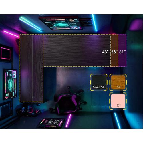 ODK 53 L Shaped Gaming Desk with Shelves, LED & Outlets, Black