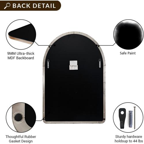 ANDY STAR Chrome Mirror, 22 x 35 Inch Arch Mirror in Stainless Steel Metal Frame, Chrome Arched Bathroom Mirror, Arch Top Rounded Corner 1 Inch Deep Set Design Wall Mount Hangs Vertical