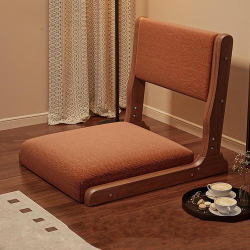 Foldable Japanese Tatami Chair, Solid Wood Legless Floor Chair with Breathable Linen Seat & Back Support, Meditation for Bedroom, Balcony, Bay Window, Walnut gray