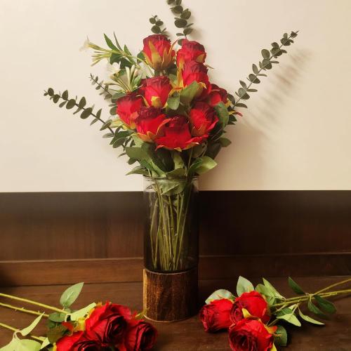 Artificial Red Roses 10 Pcs, Single Stem Silk Fake Roses