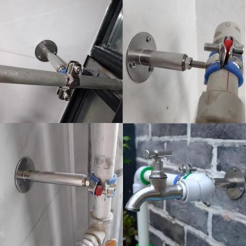 2PCS 304 Stainless Steel Wall Mount Ceiling Mount Pipe Supports, Adjustable Pipe Strap Clamp with screws for OD Pipe 25-27mm, Adjustable Height 50-100mm