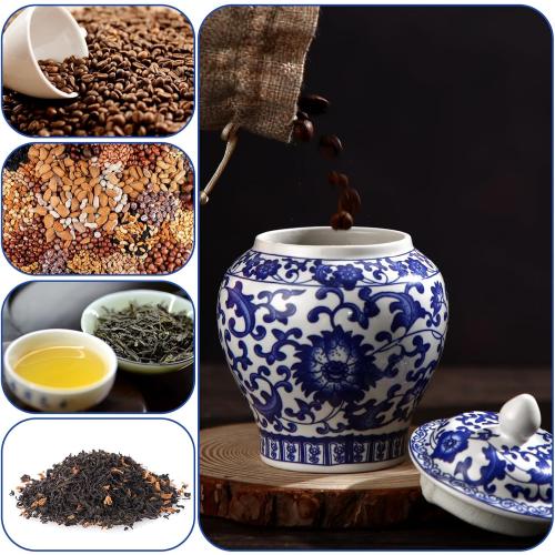4 Pcs Small Blue and White Vase Ceramic Small Ginger Jar with Lid Porcelain Vases Chinoiserie Decor Chinese Ginger Jars for Home Bedroom Tabletop Decor Table Accent Shelf (Classic Style)