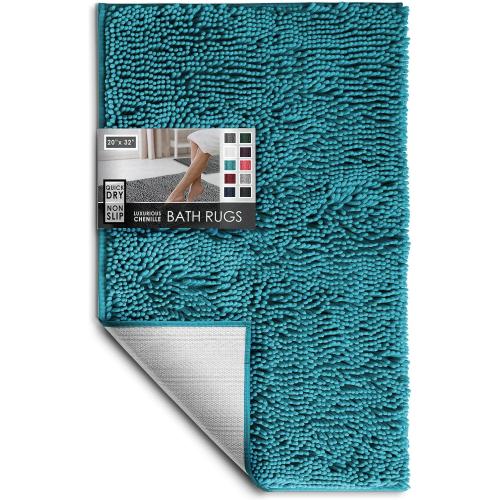 Hearth & Harbor Bathroom Rugs, Chenille Bath Mat - Machine Washable Bath Mats for Bathroom Non-Slip Backing Rubber, Quick Dry Bathroom Mat