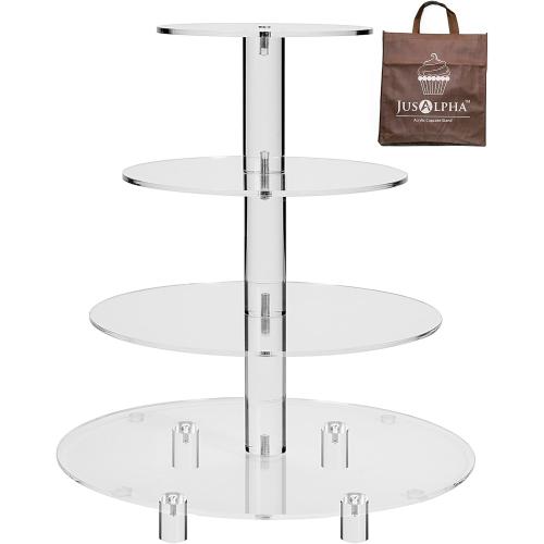 Jusalpha Large 4 Tier Cupcake Stand,Acrylic Round Cake Stand Dessert Tower Tea Party Serving Platter, Cupcake Tree Wedding Party Décor, Stand with Rod Feet (4RF)