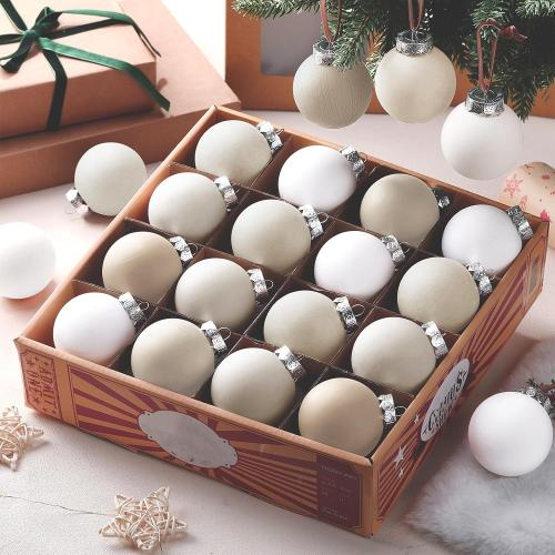 24 Pcs Neutral Matte Christmas Ball Ornaments 2.4 Inch Rustic Boho White Cream Beige Xmas Bulbs Ornament Vintage Xmas Baubles Modern Christmas Decor for Tree Farmhouse Holiday Decor