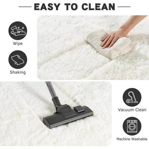 Round White Rug for Bedroom, 5 ft Circle Area Rugs for Living Room, Soft Fluffy Shag Carpet for Teen Girls Boys Nursery Room Dorm Home Decor Aesthetic