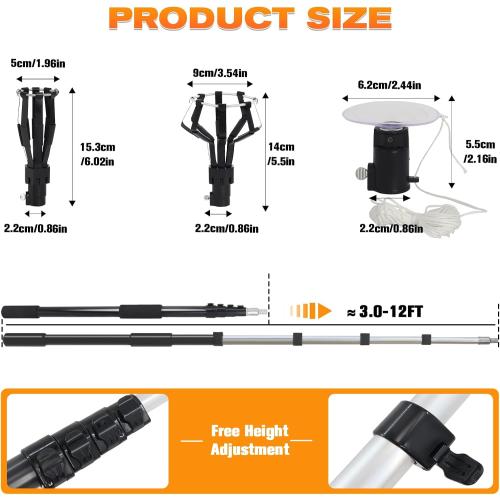 18FT Reach Light Bulb Changer for High Ceilings with Telescopic Extension Pole，3-12FT Light Bulb Extension Pole Changer with Baskets and Suction Cup for High Ceilings and Recessed Lights