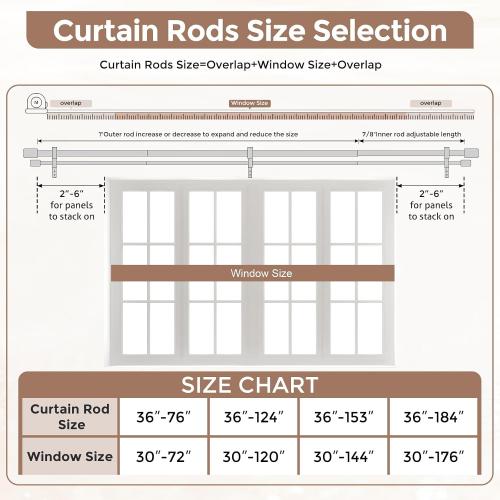 Wood Double Curtain Rod 36-153 Inch, Boho Decorative Dual Rod