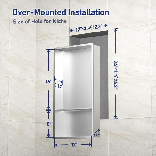 Stainless Steel Shower Niche 24 X 12 Brushed No Tile Needed Wall Niche with Double Shelves Recessed Shower Shelf for Bathroom Vertical Niches