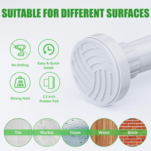 Ausemku Shower Curtain Rod 32-80 Inch Adjustable - 1 Inch Diameter Heavy Duty No drill Spring Tension Shower Rod, Non-Slip Rustproof Telescopic Rod for Bathroom, White