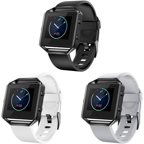 LEEFOX Compatible Blaze Bands with Frame, Sport Silicone Replacement Strap for Blaze Smart Fitness Watch accessory Wristbands Large, Black White Gray w/Black Frame Men Women