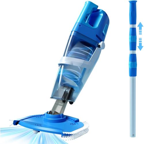 Cordless Pool Vacuum Above & Inground Pools, Powerful 1590 GPH Suction,Handheld Telescopic Pole up to 85.45, 1H Runtime, 2L Debris Bin, Rechargeable Pool Cleaner for Spas & Hot Tubs