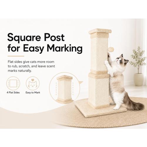 Cat Scratching Post for Indoor Cats, 32Inch Sisal Cat Scratcher, Beige