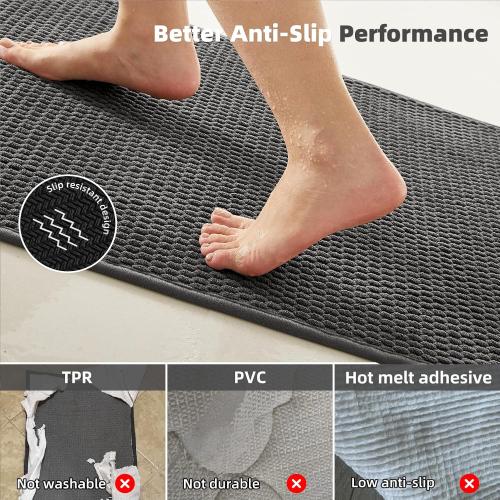TYUU Bathroom Runner Rugs, Long Bath Mat Runner Washable Thin Quick Dry Low Pile Bathroom Runner Rugs Non Slip, Dark Grey 16x60