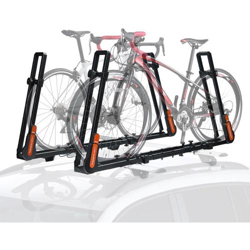 TOOENJOY Rooftop Bike Rack for Car SUV, Upright Roof Mount Bicycle Rack with 2 Arms for Movable Crossbar, 2 Bike Carrier