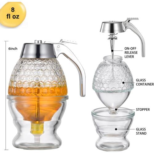 Honey Dispenser with Stand, 8oz Honey Dispenser No Drip Glass
