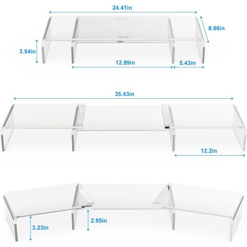 X-cosrack Clear Acrylic Monitor Stand Riser, 3 Shelves Adjustable Dual Monitor Stand with Anti-Slip Mat, Premium Desk Organizer for Home Office, Laptops, PCs, Printers, TVs