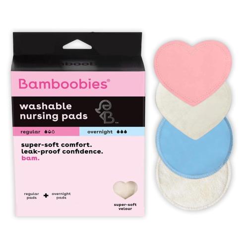 Bamboobies Nursing Pads for Breastfeeding, 2 Ultra Thin and 2 Overnight