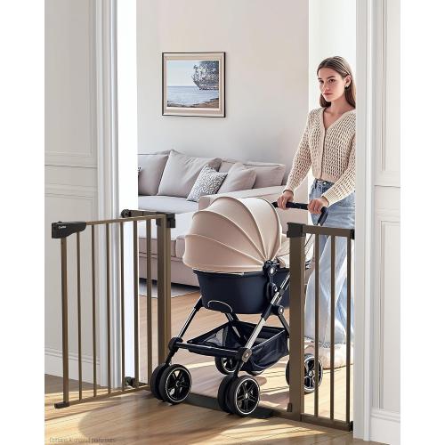 Cumbor 30-46 Baby Gate for Stairs, Auto Close Dog Gate for the House Brown