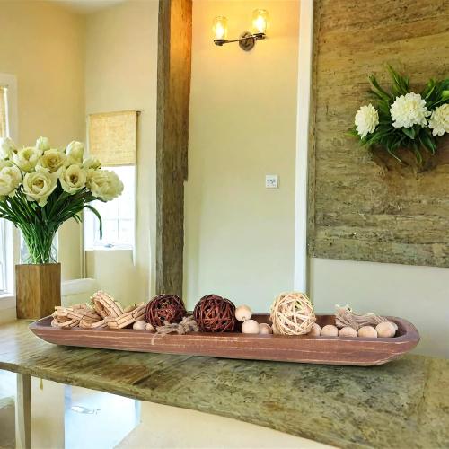 Athaliah Wooden Dough Bowl, Hand Carved Rustic Long Wood Dough Bowls for Decor, Vintage Large Wooden Bread Bowl for Table Centerpiece Dining Room Home Kitchen Decor Candles (40 Inch-Brown)