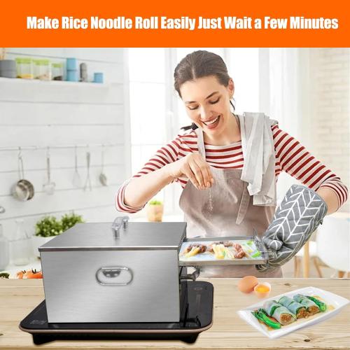 2-Layer Rice Noodle Roll Steamer, Stainless Steel with Acrylic Handle Tray