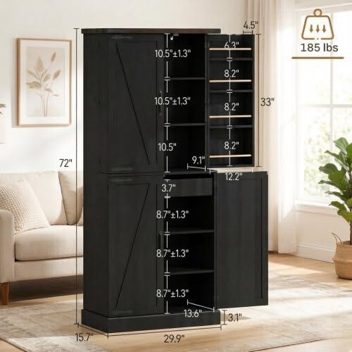 Kitchen Pantry Cabinet, Vertical Storage Cabinet, Black