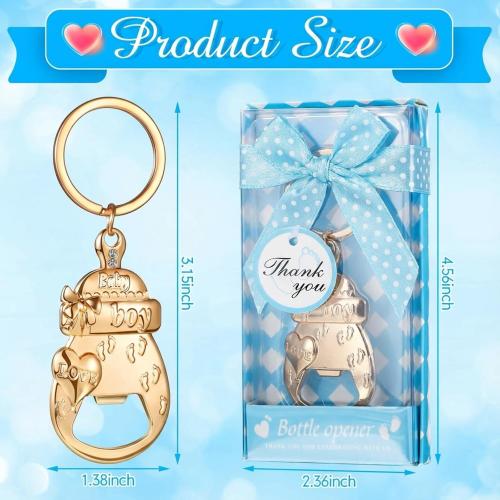 Sieral 24 Pcs Baby Shower Bottle Opener Party Favor for Guest Gold Keychain Gifts Decorations Souvenirs for Girls Boys Baby Birthday Gender Wedding Reveal Bridal Party Decor (Boy)