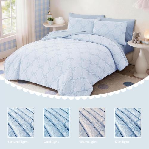 Twin XL Comforter Set for Girls - 5 Pieces Blue Bow Bed in a Bag