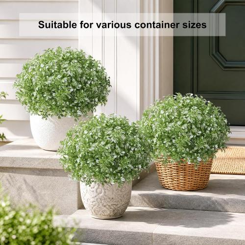 2 Pack Fake Potted Plants Artificial Plants for Outdoors Decor, Green White