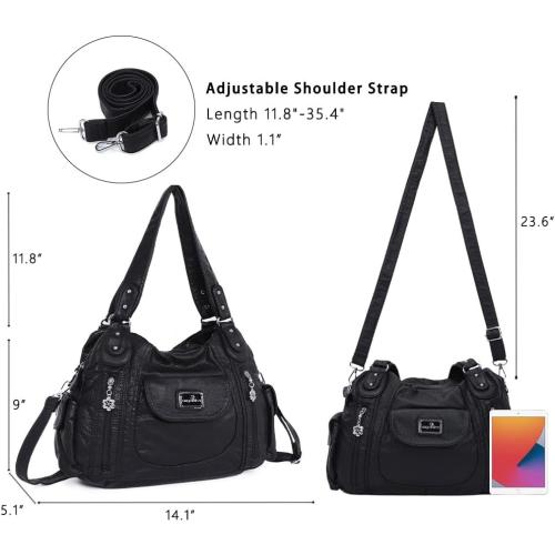 Angel Kiss Women Handbags Shoulder Bags Washed Leather Satchel Tote Bag Mutipocket Hobo Purse