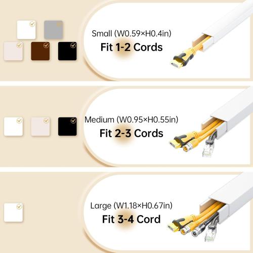 Delamu Cord Hider, Cord Covers for Wires on Wall, One-Cord Cable Hider, Self-Adhesive Wire Hiders Wire Covers for TV Cords on Wall, Easy Mount Cable Cover Management Kit, 6X W0.59 H0.4in, White