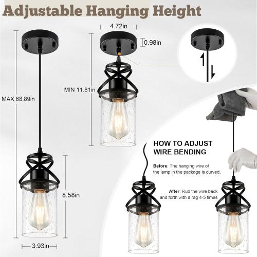 foucasal Pendant Lights Kitchen Island, Black Modern Hanging Pendant Light