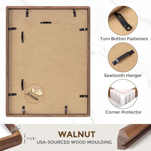 Dreamland 12x12 Picture Frame, USA-Sourced Walnut Wood Photo Frames with HD Tempered Glass, 12 x 12 Wooden Frame Matted to 8 x 8, 12x12 Frames Handcrafted Rounded Corner for Tabletop or Wall Display