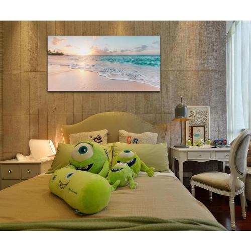 OKEXCKK Beach Canvas Wall Art - Sunset Ocean Picture Green Nature Seascape Painting Print for Kitchen, Bedroom, Living Room Decoration, Large Coastal Artwork Poster for Wall Decor 20x40