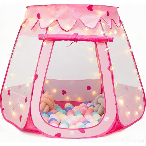 Pop Up Princess Tent with Star Light, Toys for 1 2 3 Year Old Girl Birthday Gift, Baby Girl Toys, Ball Pit for 12-18 Months Toddler Gift, Easy to Pop Up and Assemble(Pink)
