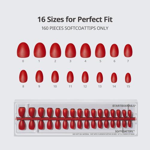 BTArtboxnails Press On Nails, Extra Short Almond Red Fake Nails, 160Pcs
