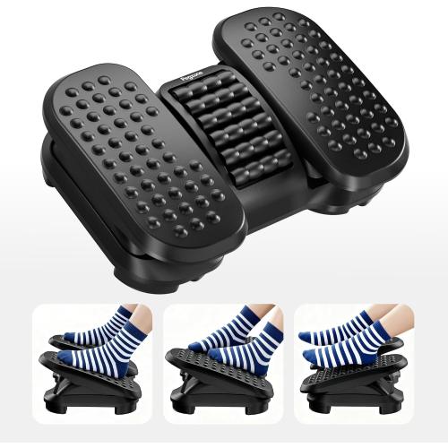 PEGZONE Foot Rest Under Desk with Massage Texture and Roller, Ergonomic Foot Stool with 2 Height Position, Adjustable Foot Rest for Under Desk at Work, Black