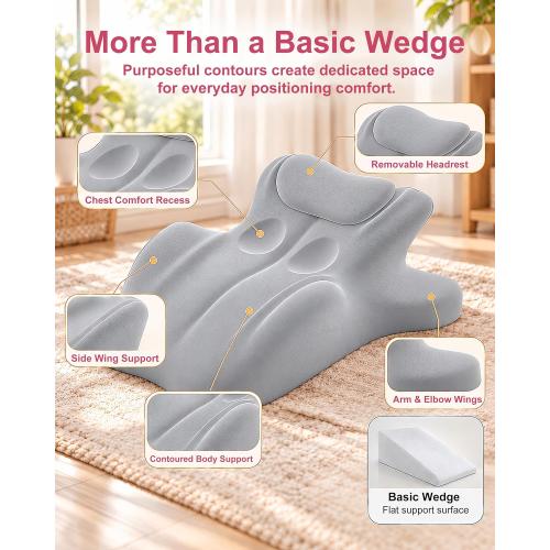 Memory Foam Intimacy Couples Pillow, 27° Ergonomic Wedge, Grey