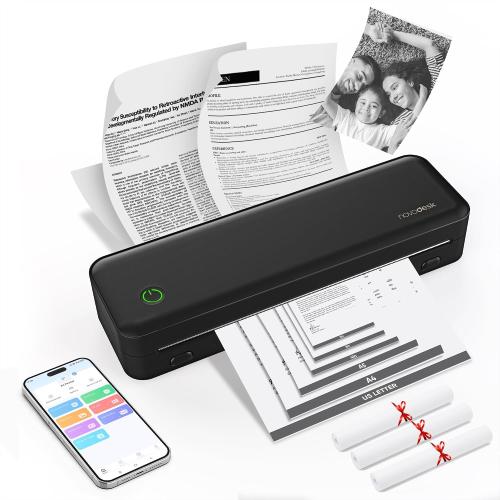 Portable Thermal Printer for Travel, Wireless Bluetooth Inkless Mini Printer w/ 300DPI , Supports 8.5 x 11 US Letter, Legal, A4 & A5 Paper, Compatible w/ Android, iOS, Laptop for Home, Office Use