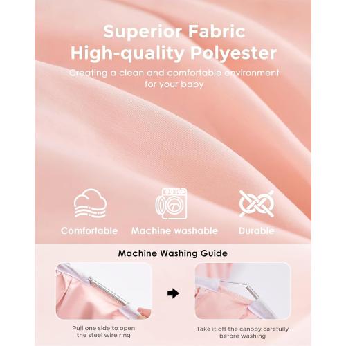 little dove Bed Canopy for Girls with Star Lights, 25.6''x106'', Peach Pink