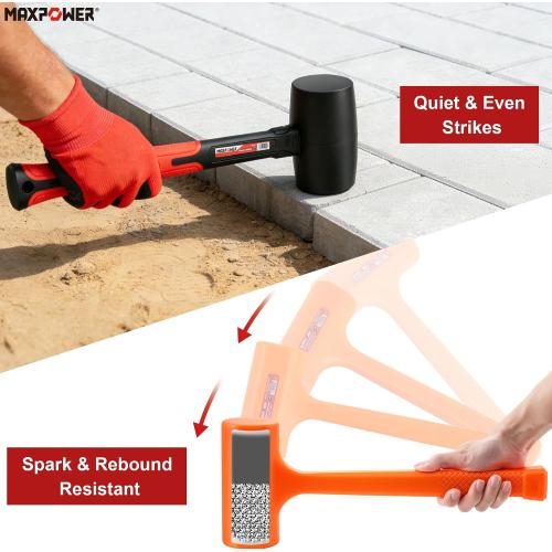 MAXPOWER 2PCS Rubber Mallet Set, 5LB Dead Blow Hammer & 16oz Rubber Mallet