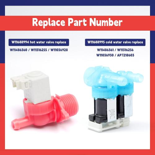 W11688994 & W11688995 Washer Cold and Hot Water Inlet Valve Set 1/2 in Threaded NPT Replacement for Whirlp Washing Machine Parts Replace W11486360 W11486361