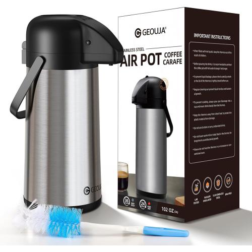 Airpot Coffee Carafe for Keeping Hot - 102 OZ/ 3L Large Coffee Dispenser with Pump - Insulated Stainless Steel Thermos Urn for Hot Drinks Water Tea Chocolate - Thermal Beverage Dispenser for Parties