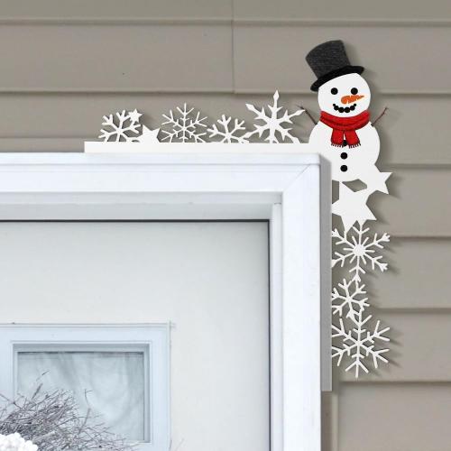 Bucherry 2026 Christmas Door Topper Funny Snowman Snowflake Front Top Door Corner Frame Sign Decor Home Wooden Christmas Cabinet Knob Covers Party Ornament Props Gift for Wall Window DIY