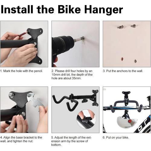 Cyfie Bike Wall Mount Garage Rack Hanger, Adjustable Horizontal Bicycle Garage Storage Hooks Indoor Bike Hook Holder for Haning Mountain Road Hybrid Bike in Apartment (2 Pack)