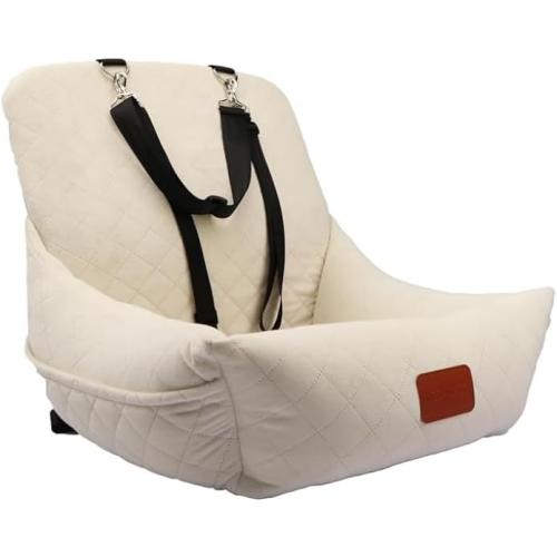 Dog Car Seat for Small Dogs,Ultra-Soft Fabric,2 Storage Pockets & Safety Leash,Adjustable Straps,Easy to Install,Fully Detachable and Washable(Beige)