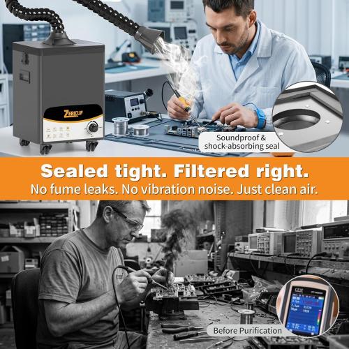 Solder Fume Extractor – 180W 320m³/h, Thickened Pre-Filters, Soundproof Low-Noise Chamber, Exclusive Downward Exhaust, H13 HEPA & High-Iodine Carbon, Smoke Absorber for Soldering, Laser, 3D Printer