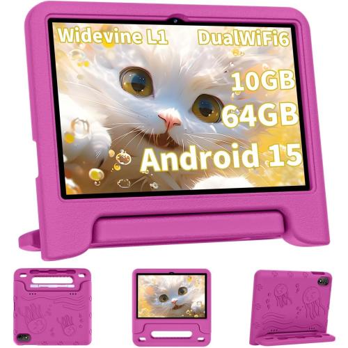 COLORROOM 2026 Upgraded Android 15 Tablet, 10inch Kids Tablet, Octa-core CPU, 10GB 64GB 1TB Expand Tablets for Kids with Kids Space, Parental Control, 6000mAh Big Battery,Touchscreen Tableta,Pink